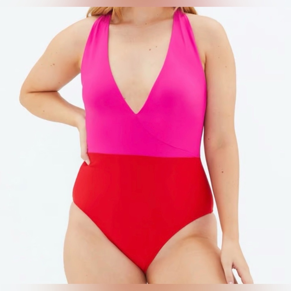 Summersalt “deep dive” Two-Tone Pink and Red One-Piece Swimsuit